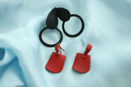 Abstract Shape Earring Set – Red & Black Essentials