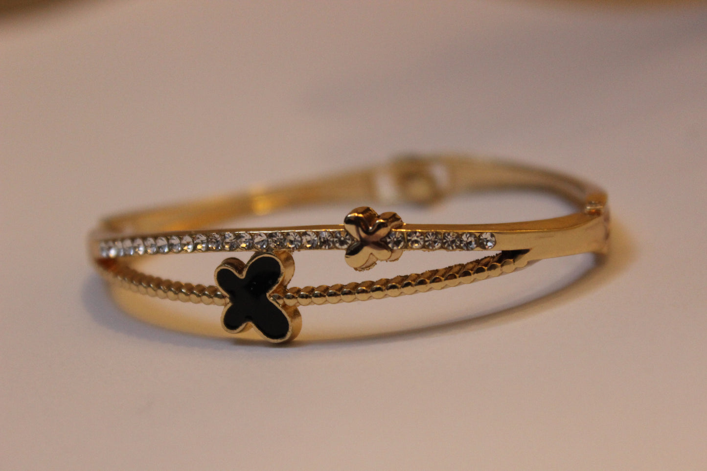 Golden Butterfly Bracelet- small golden butterfly and white/black butterfly