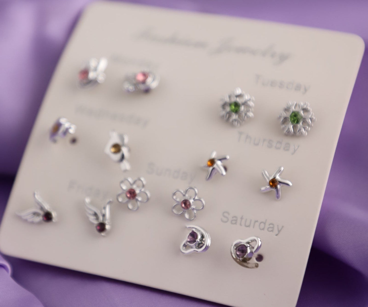 Silver earrings card-7 pairs