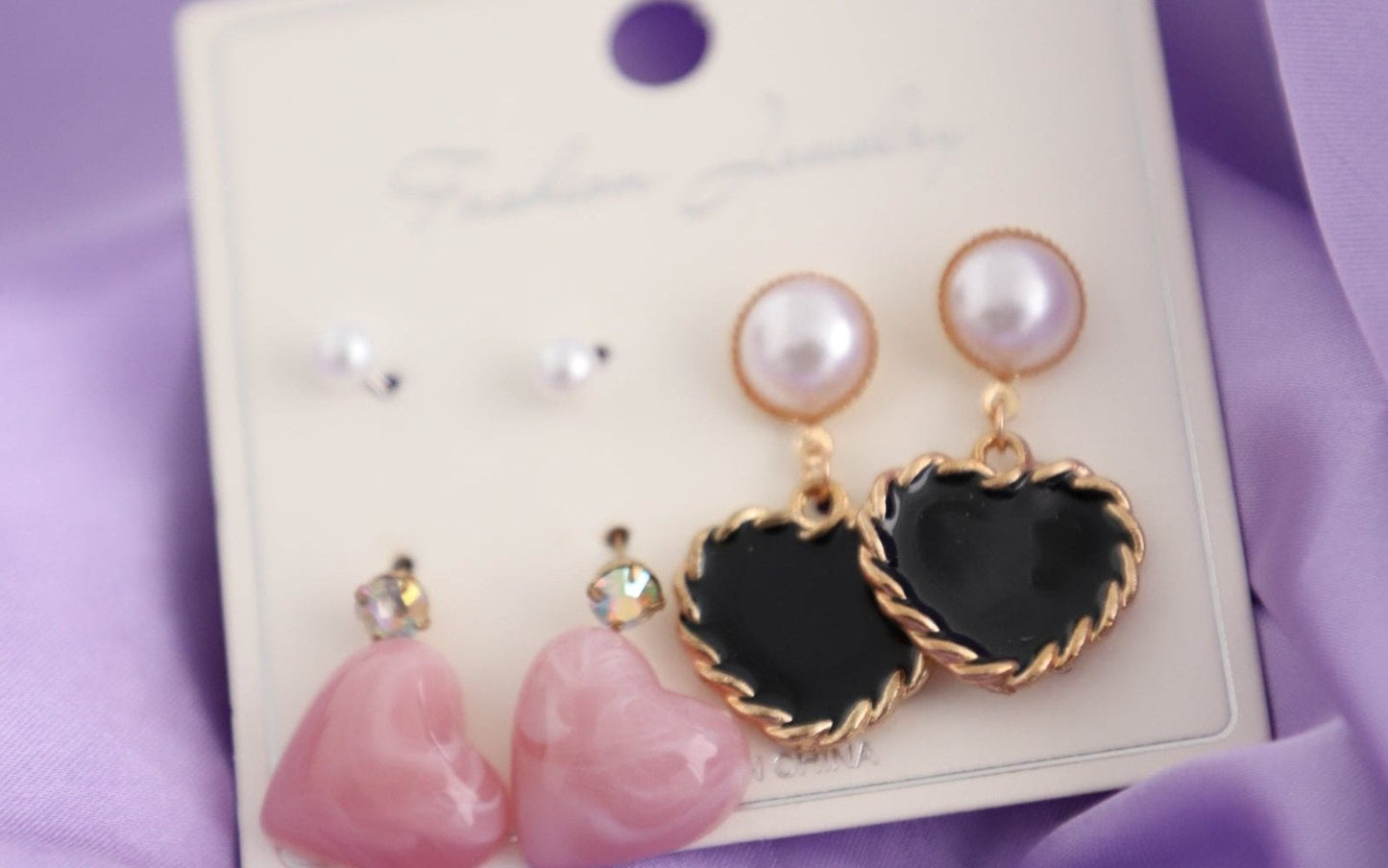 Earrings pack-4 pairs of earrings-with pink marble design earrings